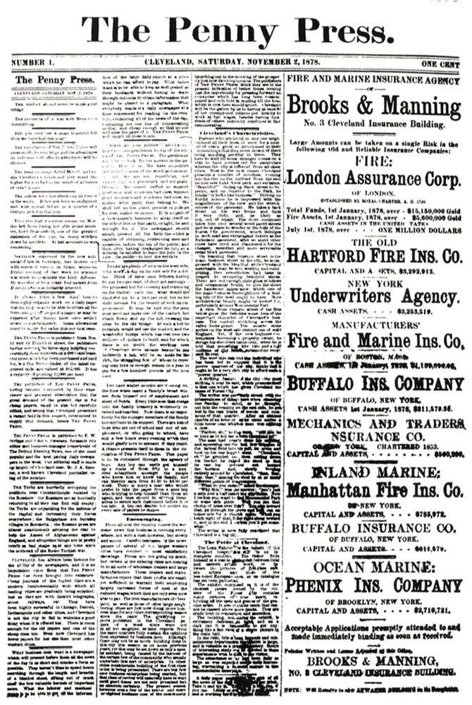 A scanned copy photo of the very first Penny Press newspaper
