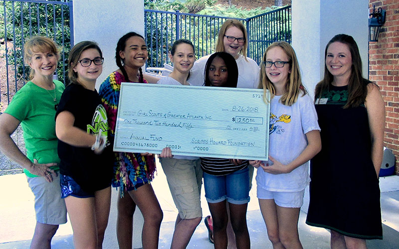 girls scouts of greater atlanta receives check from scripps horward foundation