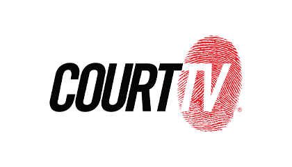 Black Court TV logo with a red fingerprint over the 