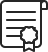 Black and white icon of a document with lines and a small ribbon in the bottom right corner