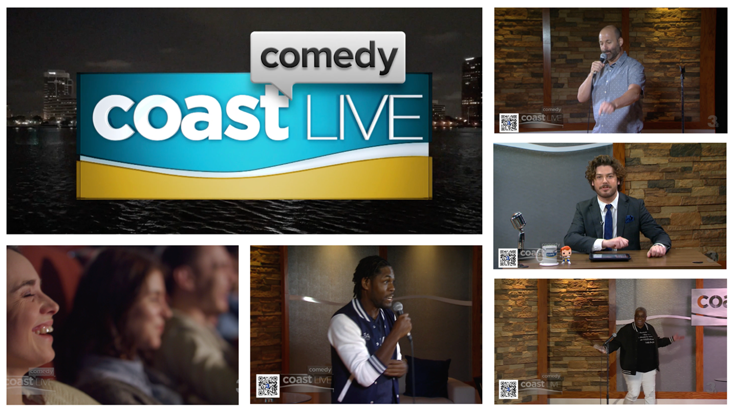 Coast Live Comedy graphic with images of scenes from the show