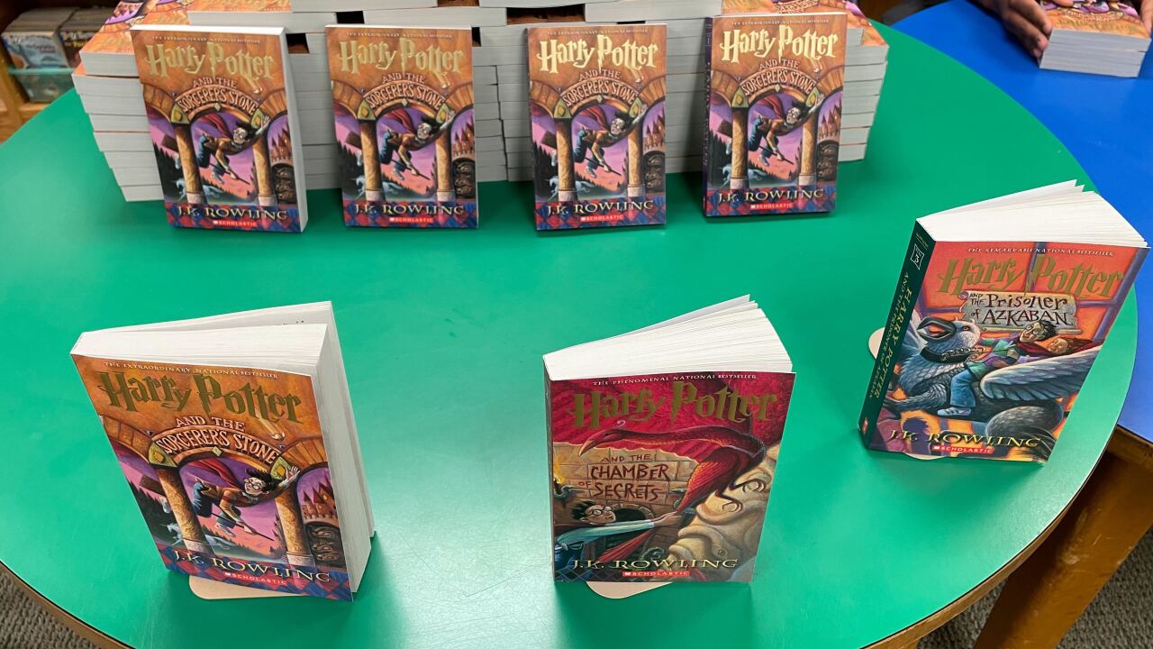 The Scripps Howard Fund showcases a wide collection of Harry Potter books for the book fair
